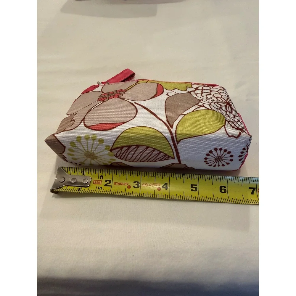 Clinique Floral Cosmetic Bag Set 3 Piece Nesting Pink Green Tan Travel Pouches